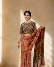 Load image into Gallery viewer, Floral peach natural dye silk sari