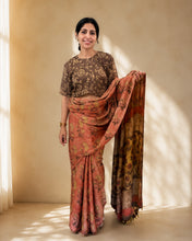Load image into Gallery viewer, Floral peach natural dye silk sari