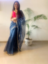 Load image into Gallery viewer, Blue Kota Doria Saree