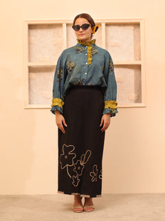 Load image into Gallery viewer, Blue Ruffle Oversized Pure Cotton Shirt
