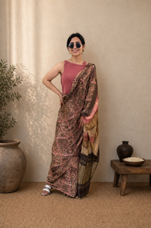 Load image into Gallery viewer, Earthy floral natural dye silk sari