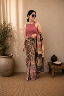 Load image into Gallery viewer, Earthy floral natural dye silk sari