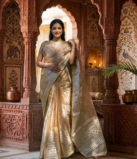Load image into Gallery viewer, Chanderi Saree - Gold and Red