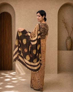 Load image into Gallery viewer, Peach mustard natural dye sari