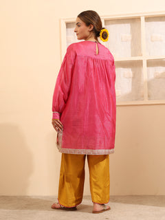 Load image into Gallery viewer, Magenta Handwoven Chanderi Silk Kurta-set