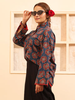 Load image into Gallery viewer, Blue Ajrakh Oversized Pure Cotton Shirt