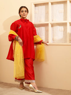 Load image into Gallery viewer, Red Handwoven Chanderi Silk Kurta-set