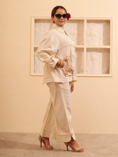 Load image into Gallery viewer, Natural white Oversized Kala Cotton Gold Shirt