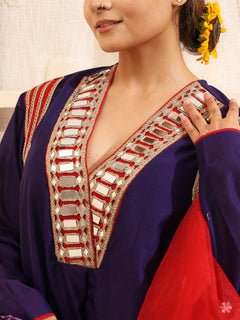Load image into Gallery viewer, Purple Handwoven Chanderi Silk Kurta-set