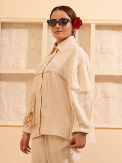 Load image into Gallery viewer, Natural white Oversized Kala Cotton Gold Shirt