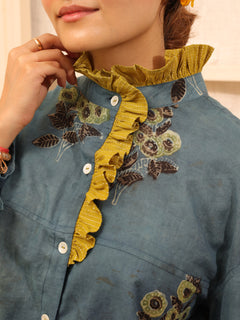 Load image into Gallery viewer, Blue Ruffle Oversized Pure Cotton Shirt