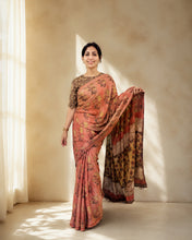 Load image into Gallery viewer, Floral peach natural dye silk sari
