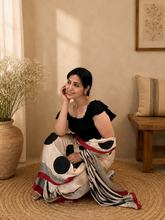 Load image into Gallery viewer, Black polka natural dye silk sari