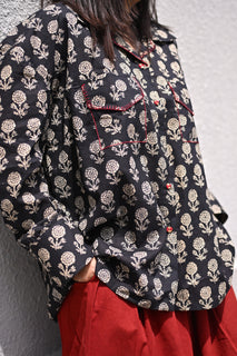 Load image into Gallery viewer, Black Oversized Cotton Shirt in Natural Dye
