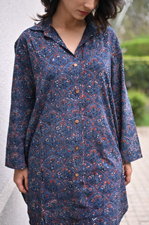Load image into Gallery viewer, Blue floral ajrakh hand-block cotton kurta set