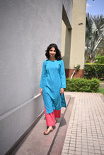 Load image into Gallery viewer, Blue striped hand-block kurta set