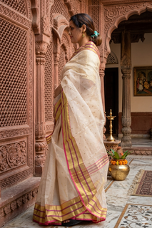 Load image into Gallery viewer, Beige Chanderi Saree