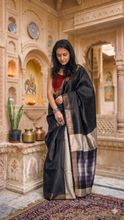 Load image into Gallery viewer, Black & Beige Handloom Silk Saree