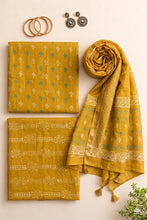 Load image into Gallery viewer, Mustard Maheshwari Silk Kurta Set