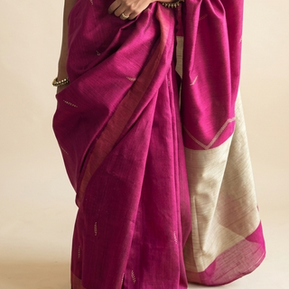 Load image into Gallery viewer, Pink-wine Tussar silk saree