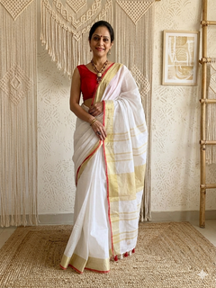 Load image into Gallery viewer, White Linen Saree