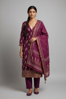 Load image into Gallery viewer, Mauve Maheshwari Silk Kurta Set