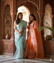 Load image into Gallery viewer, Aqua Saree - Chanderi Tissue Silk