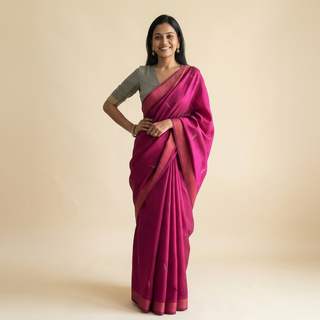 Load image into Gallery viewer, Pink-wine Tussar silk saree