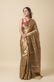 Load image into Gallery viewer, Black gold Tissue Handwoven Saree