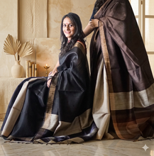 Load image into Gallery viewer, Black & Beige Handloom Silk Saree