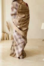 Load image into Gallery viewer, Grey check -Handwoven Tussar Silk Saree