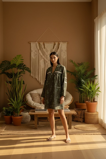 Load image into Gallery viewer, Earthy Grey Handblock Cotton Short Tunic/Kurta