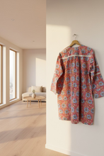 Load image into Gallery viewer, Orange floral Hand-block Tunic/Short kurta