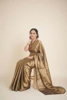 Load image into Gallery viewer, Black gold Tissue Handwoven Saree