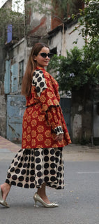 Load image into Gallery viewer, Ajrakh Red-Black Kurta Ensemble