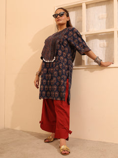 Load image into Gallery viewer, Blue Floral Natural Dye Kurta-set