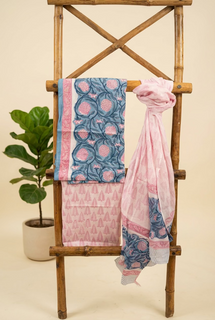 Load image into Gallery viewer, Blue Pink Pure Cotton Hand-block Print Kurta Set