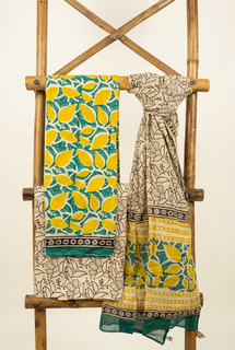 Load image into Gallery viewer, Green Yellow Pure Cotton Hand-block Print Kurta Set