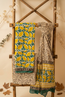 Load image into Gallery viewer, Green Yellow Pure Cotton Hand-block Print Kurta Set