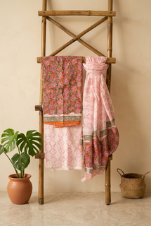 Load image into Gallery viewer, Red Pink Pure Cotton Hand-block Print Kurta Set