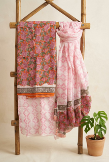 Load image into Gallery viewer, Red Pink Pure Cotton Hand-block Print Kurta Set