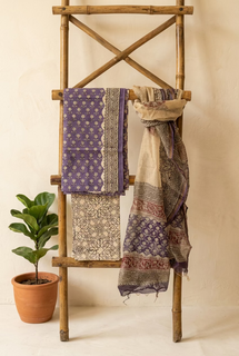 Load image into Gallery viewer, Purple Pure Cotton Hand-block Print Kurta Set