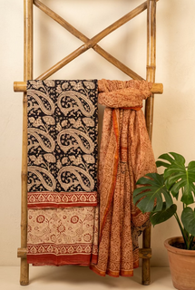 Load image into Gallery viewer, Black Pure Cotton Hand-block Print Kurta Set