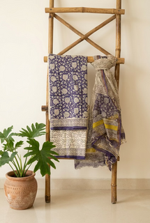 Load image into Gallery viewer, Purple Yellow Pure Cotton Hand-block Print Kurta Set
