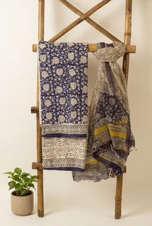 Load image into Gallery viewer, Purple Yellow Pure Cotton Hand-block Print Kurta Set