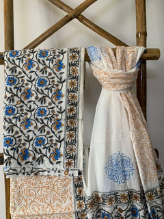 Load image into Gallery viewer, Blue Floral Block-print cotton Kurta set