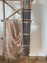 Load image into Gallery viewer, Black floral hand block print Tussar Silk Saree