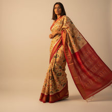 Load image into Gallery viewer, Beige and Red Ikkat Saree