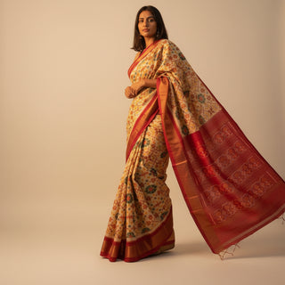 Load image into Gallery viewer, Beige and Red Ikkat Saree