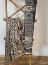 Load image into Gallery viewer, Black Tussar Silk Saree with black striped blouse